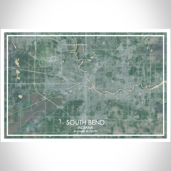 South Bend Indiana Map Print Landscape Orientation in Afternoon Style With Shaded Background