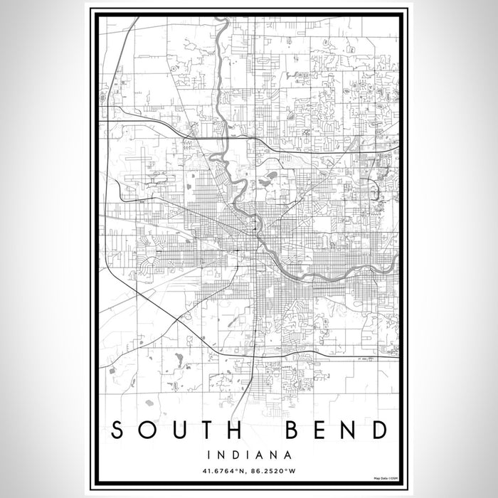 South Bend Indiana Map Print Portrait Orientation in Classic Style With Shaded Background