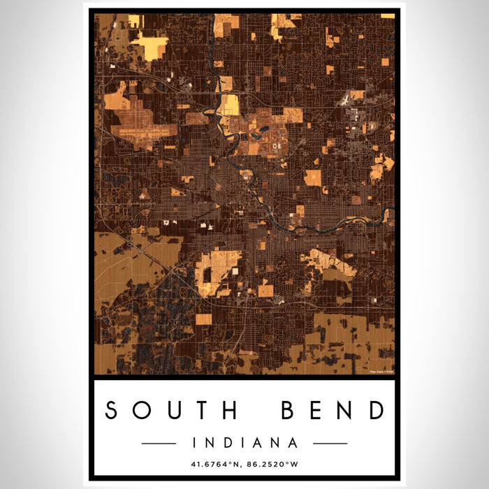 South Bend Indiana Map Print Portrait Orientation in Ember Style With Shaded Background