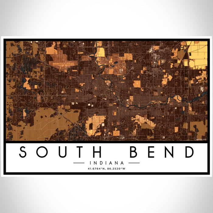 South Bend Indiana Map Print Landscape Orientation in Ember Style With Shaded Background