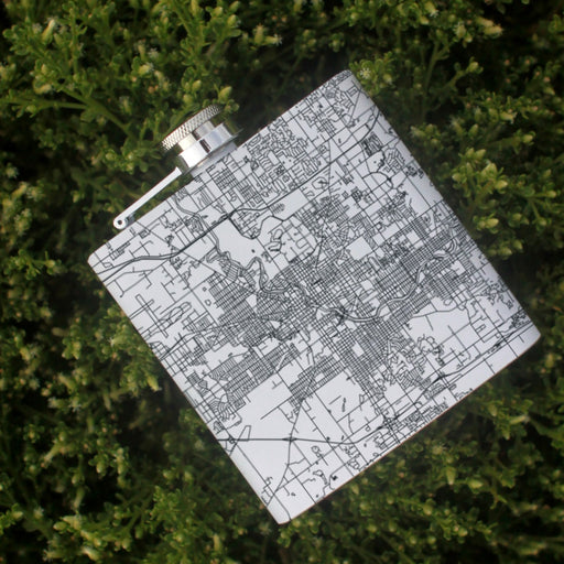 South Bend Indiana Custom Engraved City Map Inscription Coordinates on 6oz Stainless Steel Flask in White