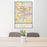 24x36 South Bend Indiana Map Print Portrait Orientation in Woodblock Style Behind 2 Chairs Table and Potted Plant