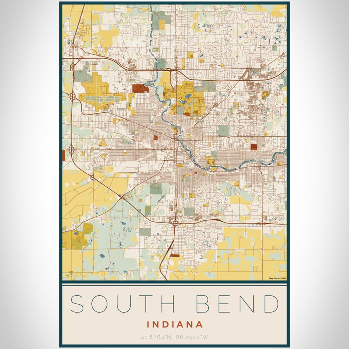 South Bend Indiana Map Print Portrait Orientation in Woodblock Style With Shaded Background