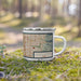 Right View Custom South Jordan Utah Map Enamel Mug in Woodblock on Grass With Trees in Background