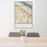 24x36 Southlake Texas Map Print Portrait Orientation in Woodblock Style Behind 2 Chairs Table and Potted Plant