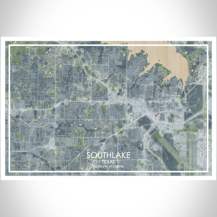 Southlake Texas Map Print Landscape Orientation in Afternoon Style With Shaded Background