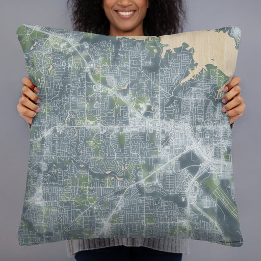 Person holding 22x22 Custom Southlake Texas Map Throw Pillow in Afternoon