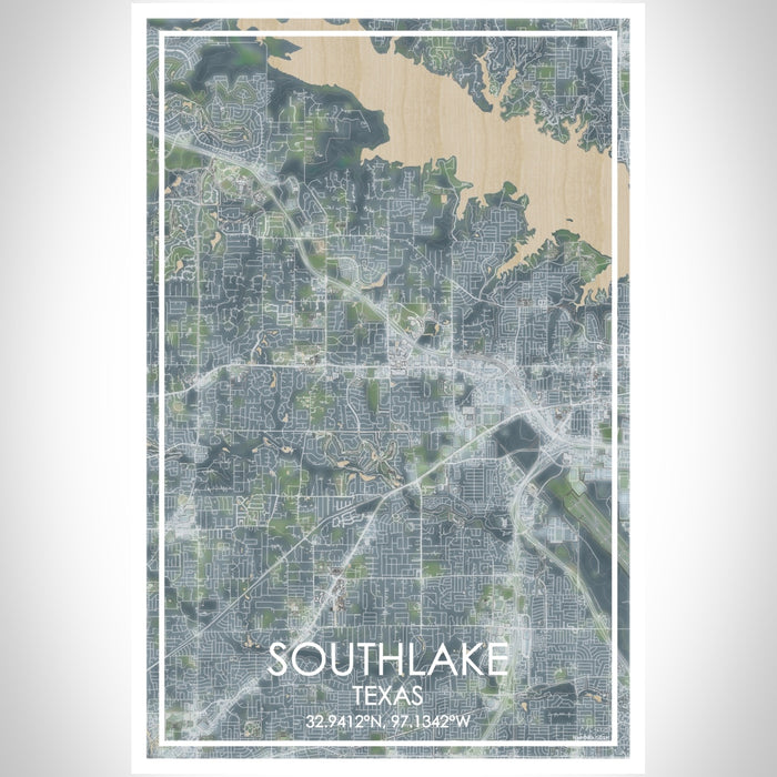 Southlake Texas Map Print Portrait Orientation in Afternoon Style With Shaded Background