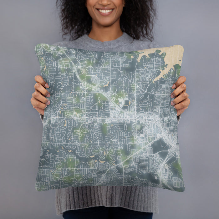 Person holding 18x18 Custom Southlake Texas Map Throw Pillow in Afternoon