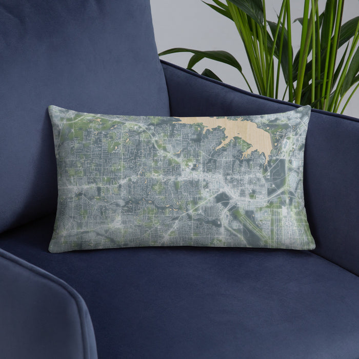 Custom Southlake Texas Map Throw Pillow in Afternoon on Blue Colored Chair