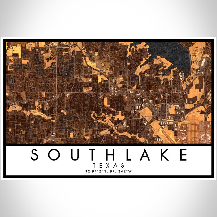 Southlake Texas Map Print Landscape Orientation in Ember Style With Shaded Background