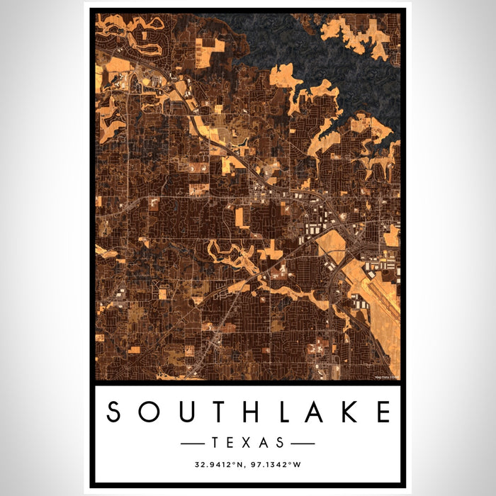 Southlake Texas Map Print Portrait Orientation in Ember Style With Shaded Background