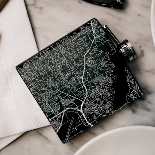 Southlake Texas Custom Engraved City Map Inscription Coordinates on 6oz Stainless Steel Flask in Black