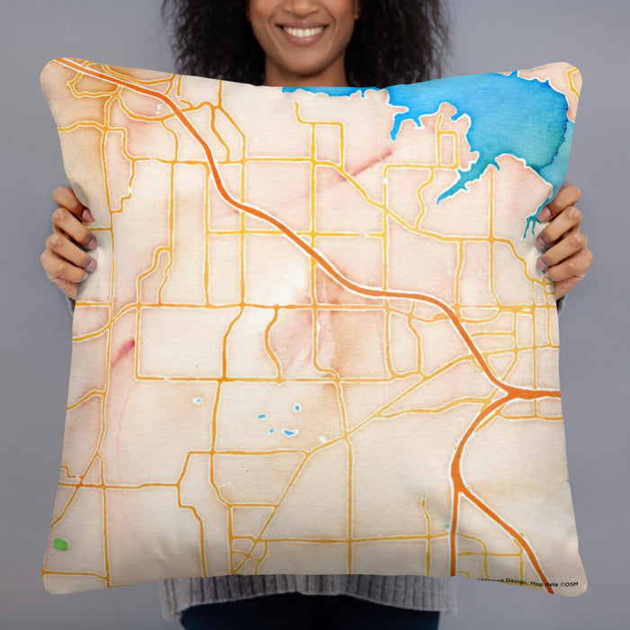 Person holding 22x22 Custom Southlake Texas Map Throw Pillow in Watercolor