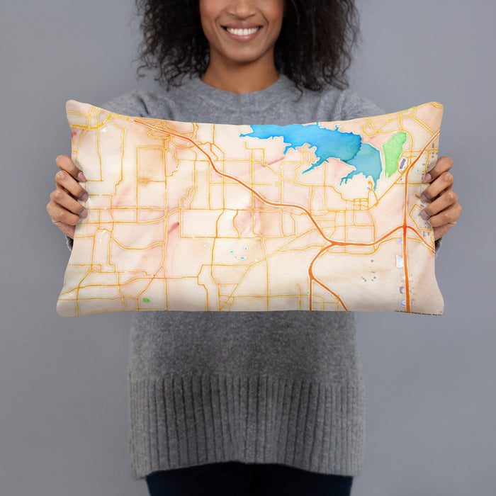 Person holding 20x12 Custom Southlake Texas Map Throw Pillow in Watercolor