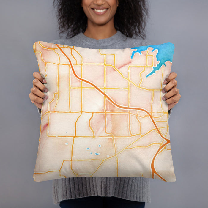 Person holding 18x18 Custom Southlake Texas Map Throw Pillow in Watercolor