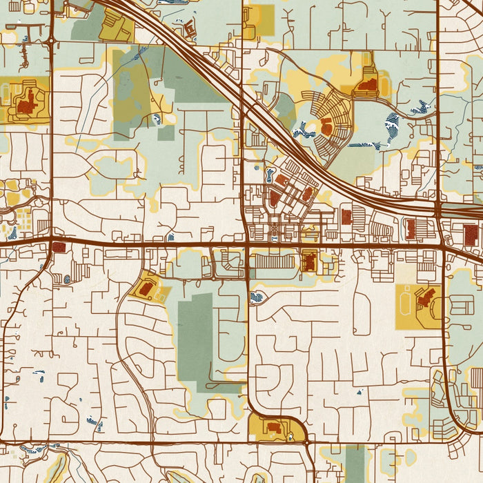 Southlake Texas Map Print in Woodblock Style Zoomed In Close Up Showing Details