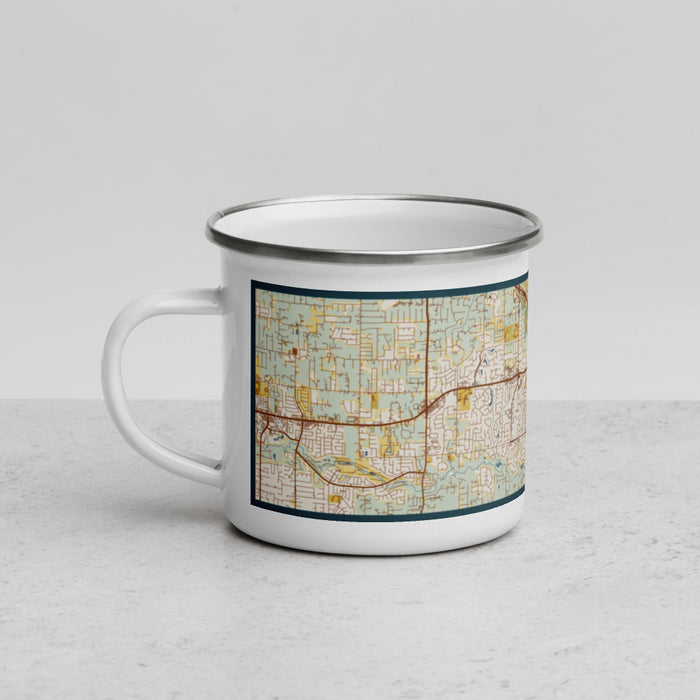 Left View Custom Southlake Texas Map Enamel Mug in Woodblock
