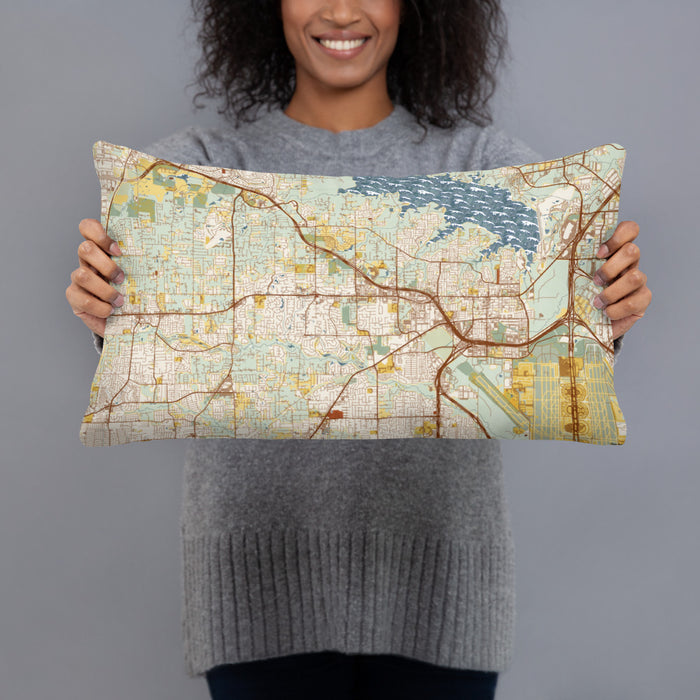 Person holding 20x12 Custom Southlake Texas Map Throw Pillow in Woodblock