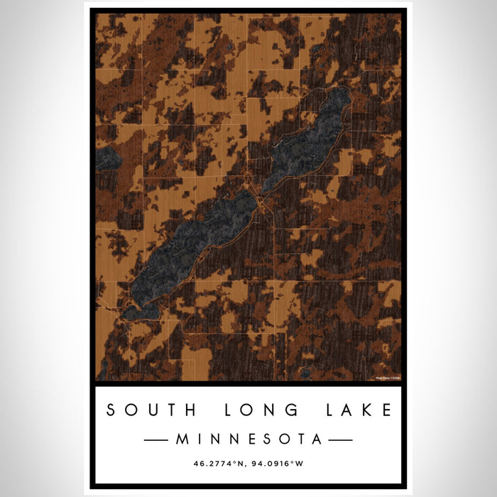 South Long Lake Minnesota Map Print Portrait Orientation in Ember Style With Shaded Background