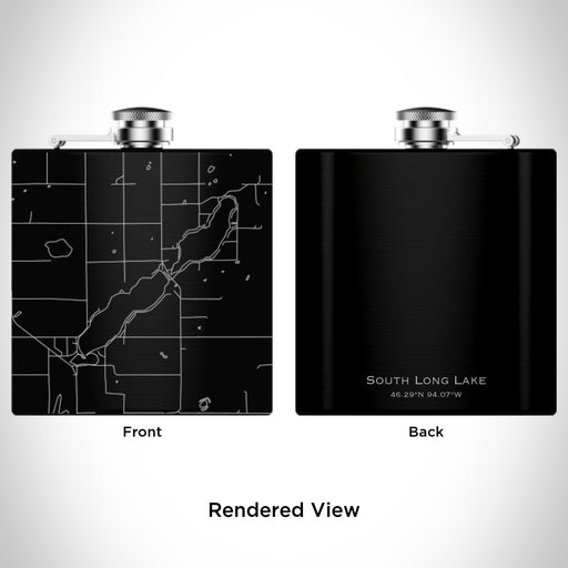 Rendered View of South Long Lake Minnesota Map Engraving on 6oz Stainless Steel Flask in Black