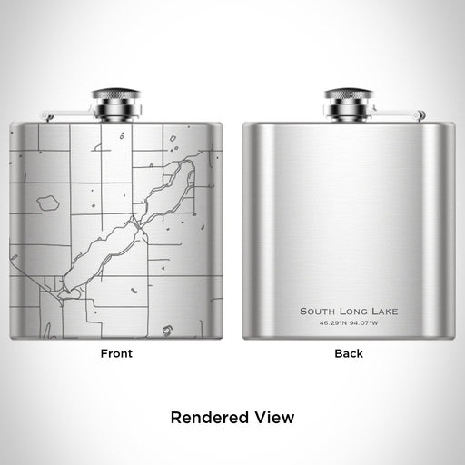 Rendered View of South Long Lake Minnesota Map Engraving on 6oz Stainless Steel Flask