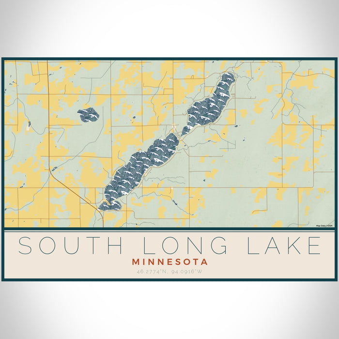 South Long Lake Minnesota Map Print Landscape Orientation in Woodblock Style With Shaded Background