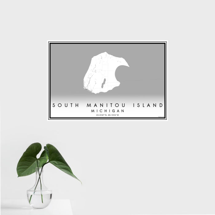 16x24 South Manitou Island Michigan Map Print Landscape Orientation in Classic Style With Tropical Plant Leaves in Water