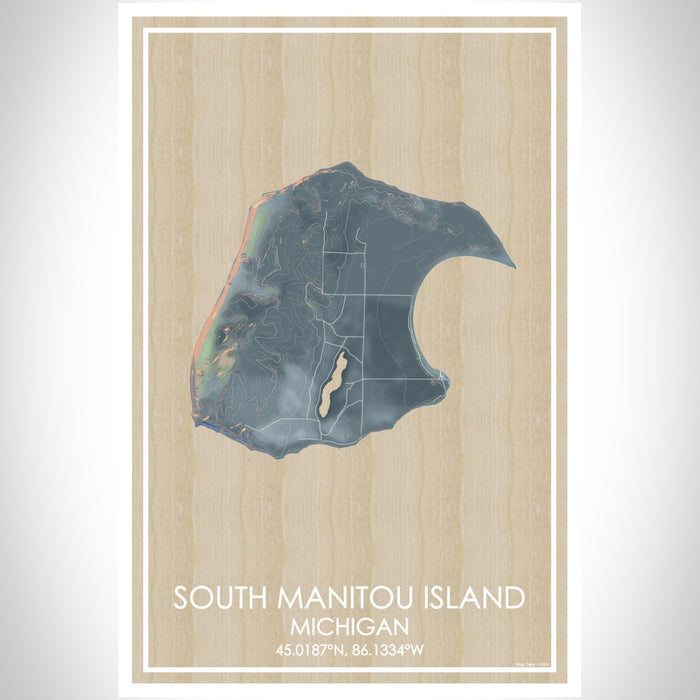 South Manitou Island Michigan Map Print Portrait Orientation in Afternoon Style With Shaded Background