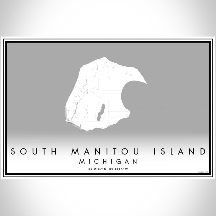 South Manitou Island Michigan Map Print Landscape Orientation in Classic Style With Shaded Background