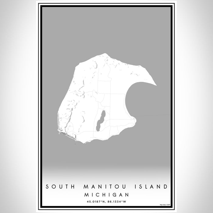 South Manitou Island Michigan Map Print Portrait Orientation in Classic Style With Shaded Background