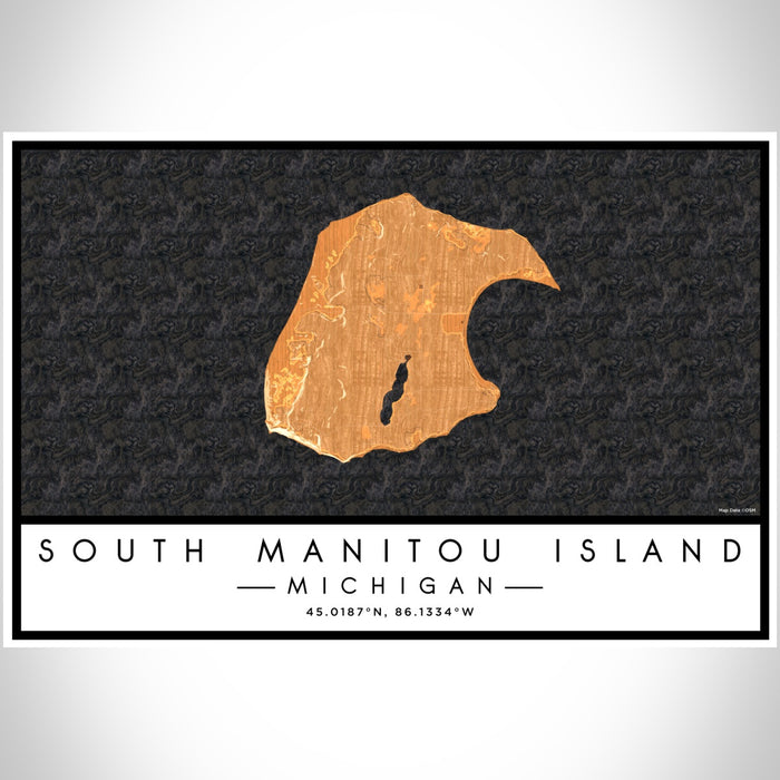 South Manitou Island Michigan Map Print Landscape Orientation in Ember Style With Shaded Background