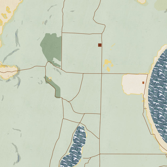 South Manitou Island Michigan Map Print in Woodblock Style Zoomed In Close Up Showing Details