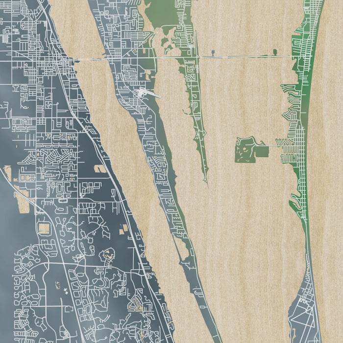 Space Coast Florida Map Print in Afternoon Style Zoomed In Close Up Showing Details