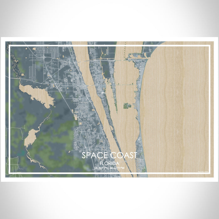 Space Coast Florida Map Print Landscape Orientation in Afternoon Style With Shaded Background