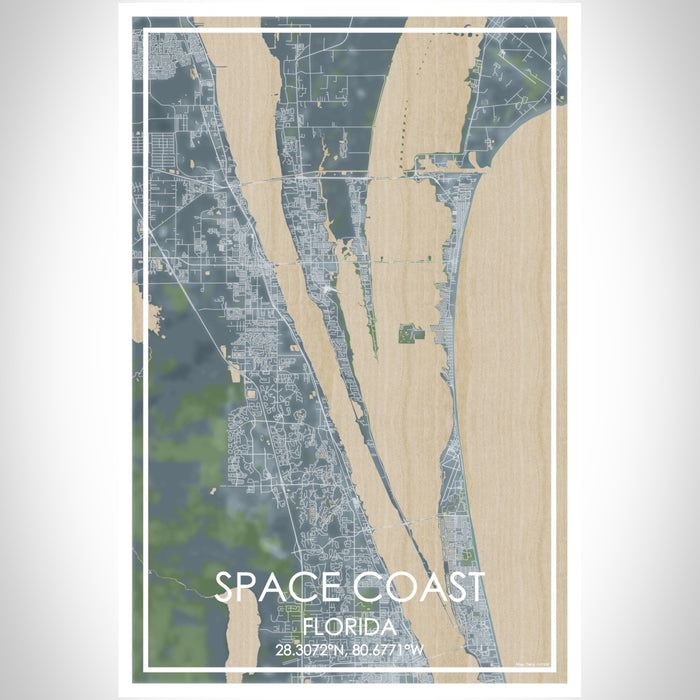 Space Coast Florida Map Print Portrait Orientation in Afternoon Style With Shaded Background