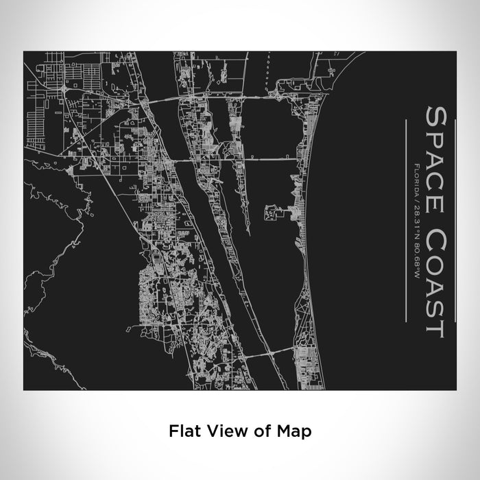 Rendered View of Space Coast Florida Map Engraving on 20oz Stainless Steel Insulated Bottle with Bamboo Top in Black