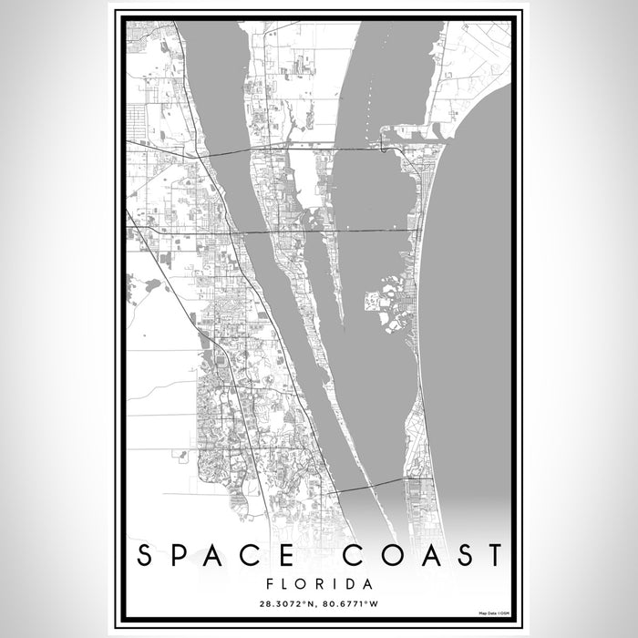 Space Coast Florida Map Print Portrait Orientation in Classic Style With Shaded Background