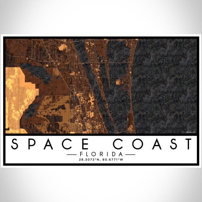 Space Coast Florida Map Print Landscape Orientation in Ember Style With Shaded Background