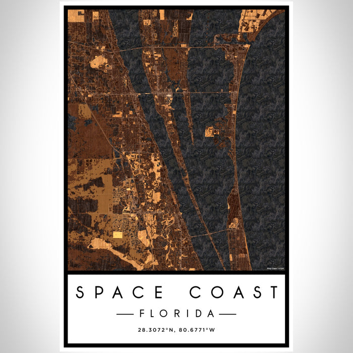 Space Coast Florida Map Print Portrait Orientation in Ember Style With Shaded Background