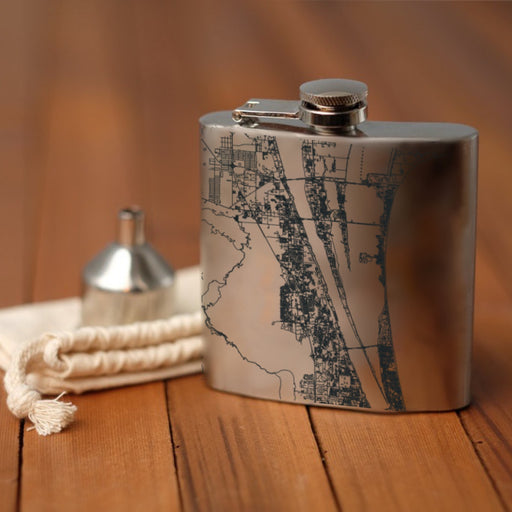 Space Coast Florida Custom Engraved City Map Inscription Coordinates on 6oz Stainless Steel Flask