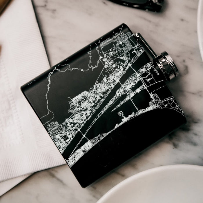 Space Coast Florida Custom Engraved City Map Inscription Coordinates on 6oz Stainless Steel Flask in Black