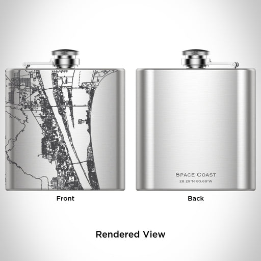 Rendered View of Space Coast Florida Map Engraving on 6oz Stainless Steel Flask