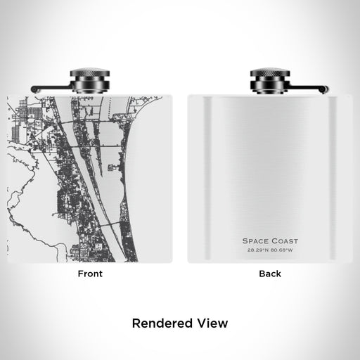 Rendered View of Space Coast Florida Map Engraving on 6oz Stainless Steel Flask in White