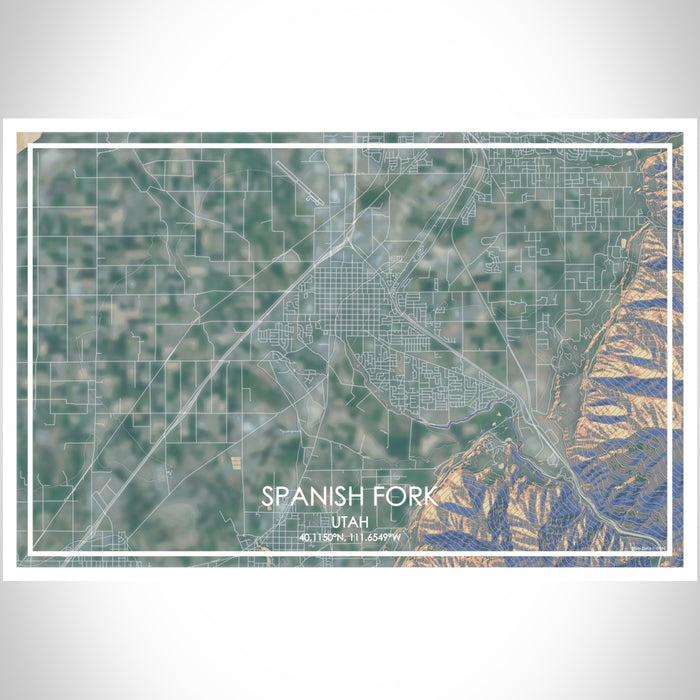 Spanish Fork Utah Map Print Landscape Orientation in Afternoon Style With Shaded Background