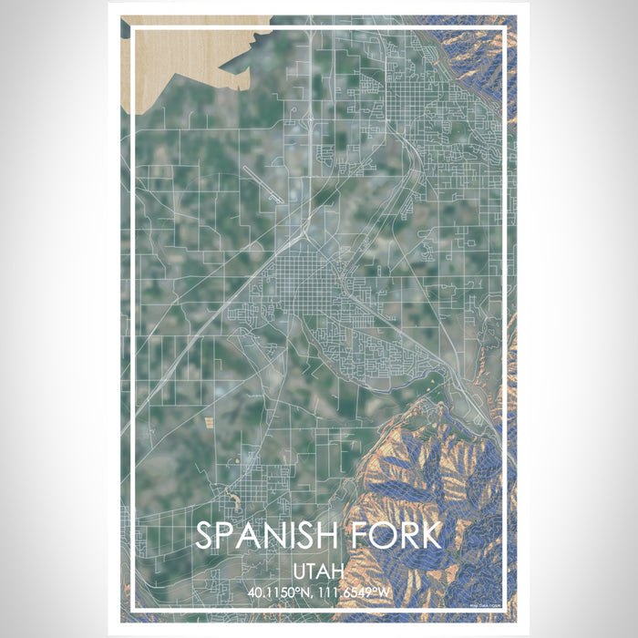 Spanish Fork Utah Map Print Portrait Orientation in Afternoon Style With Shaded Background