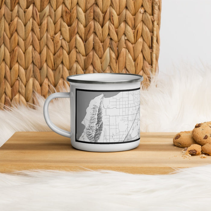 Left View Custom Spanish Fork Utah Map Enamel Mug in Classic on Table Top