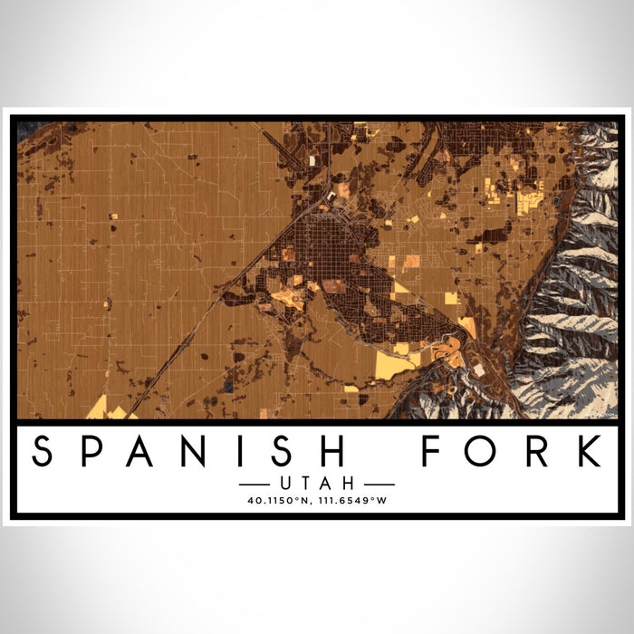 Spanish Fork Utah Map Print Landscape Orientation in Ember Style With Shaded Background