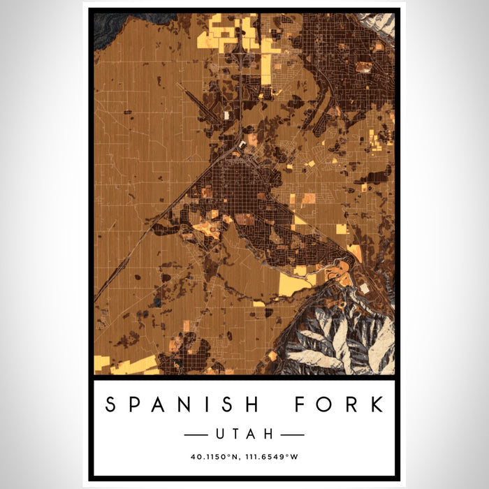 Spanish Fork Utah Map Print Portrait Orientation in Ember Style With Shaded Background