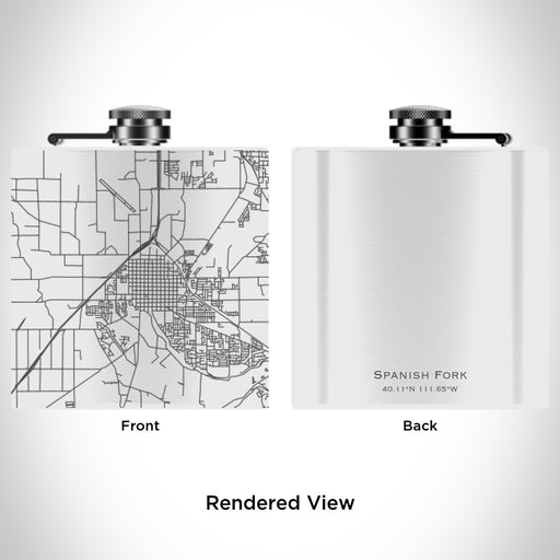Rendered View of Spanish Fork Utah Map Engraving on 6oz Stainless Steel Flask in White